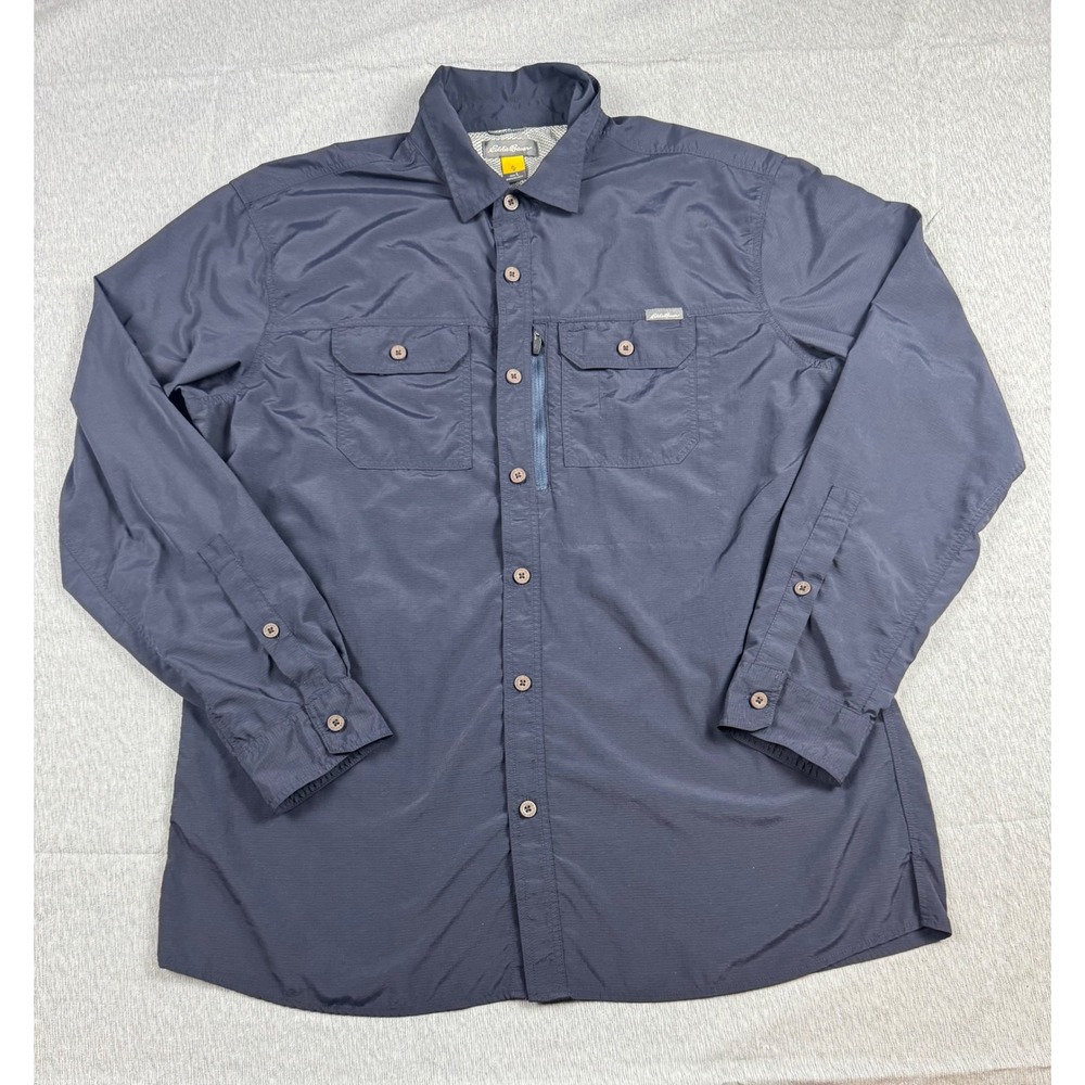 Eddie Bauer Mens Large Travex Ripstop Vented Outdoor Shirt Dark Navy Blue